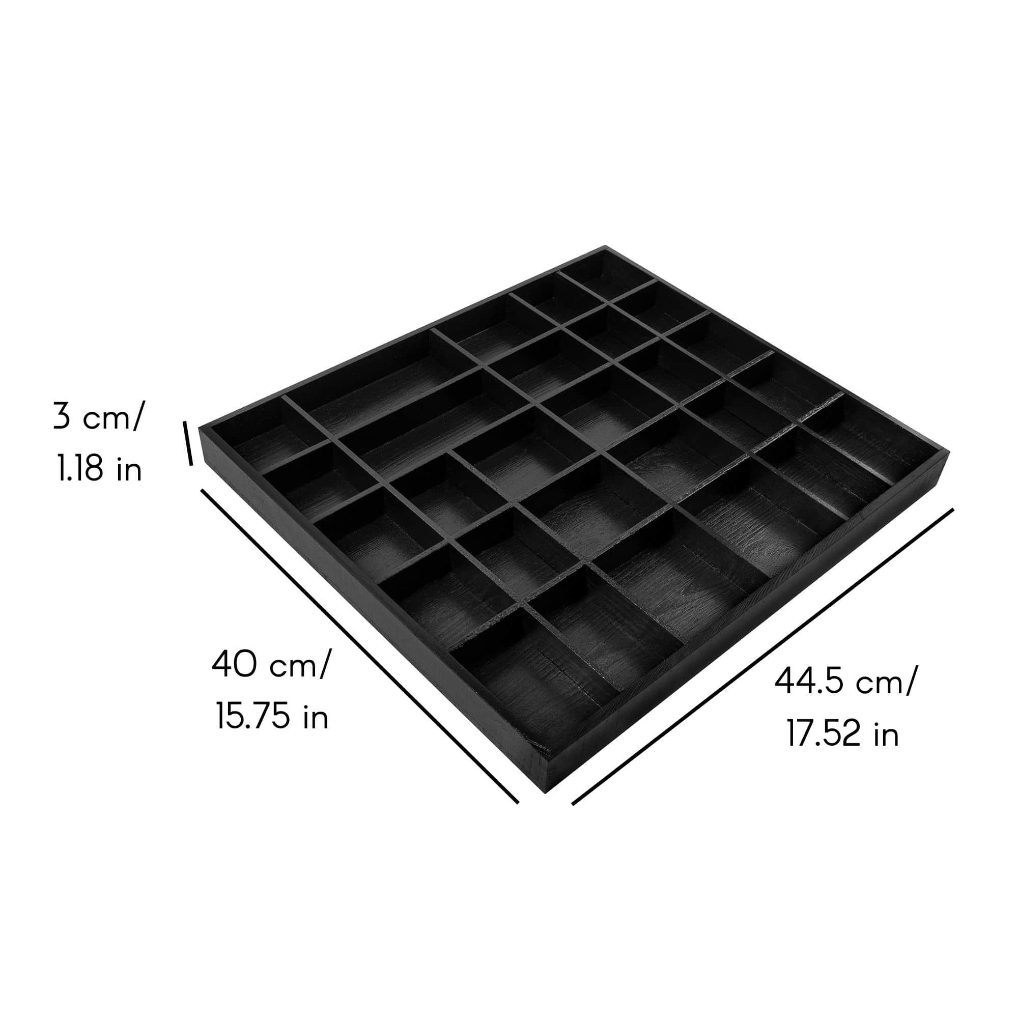 Creative Deco Vitrine Étagère Bois Noir | 28 Compartiments | 44,5 X 40 X 3 Cm | Rangement Bijoux | Tiroir | Organisateur