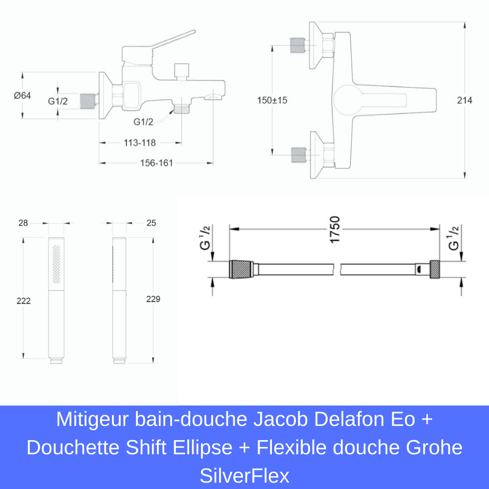 Jacob Delafon Mitigeur Baindouche Eo + Douchette Shift Ellipse