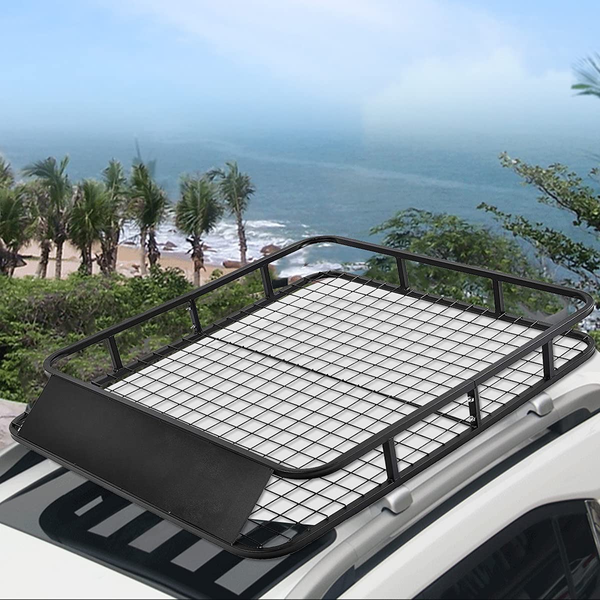 Costway Porte-bagages De Toit Pour Voiture En Métal 122,5x102cm Avec Déflecteur D’air Capacité 75 Kg