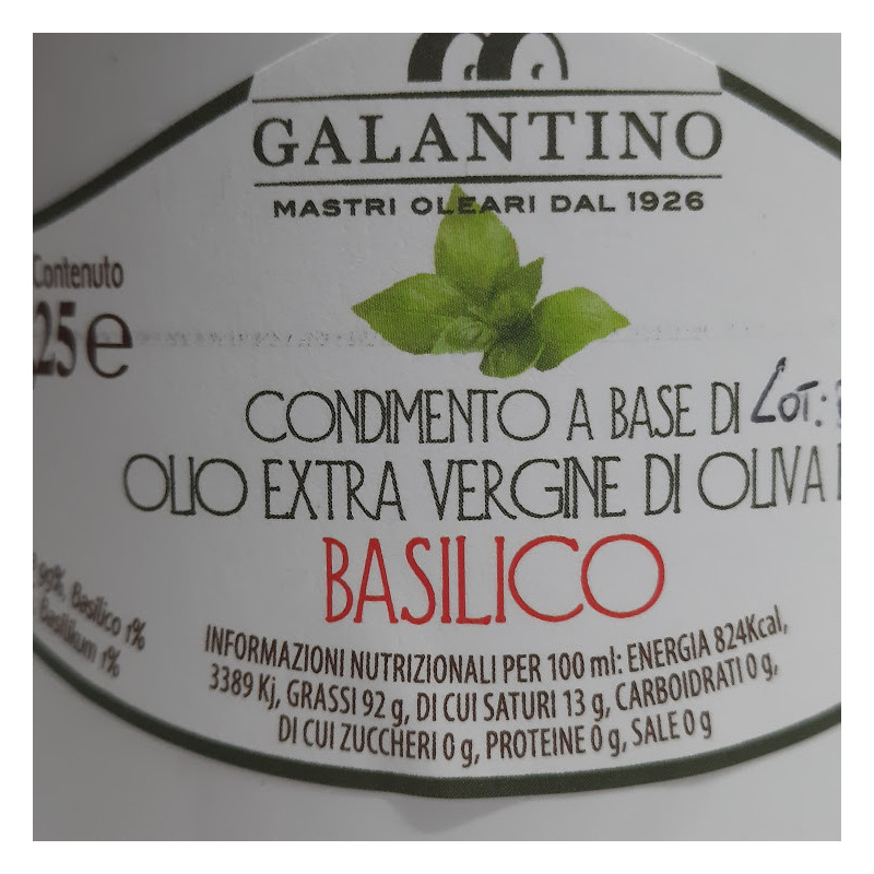 Cruche En Céramique Avec Huile D'olive Extra Vierge Et Basilic 250 Ml FRANTOIO GALANTINO