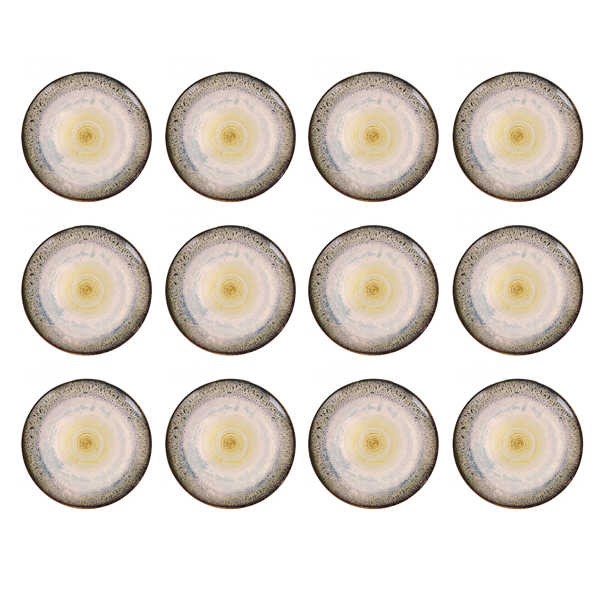 Lot De 12 Assiettes Rondes Clara En Fine Porcelaine Décorée, Plat Rond De Service - Diamètre 27 X Hauteur 3 Cm