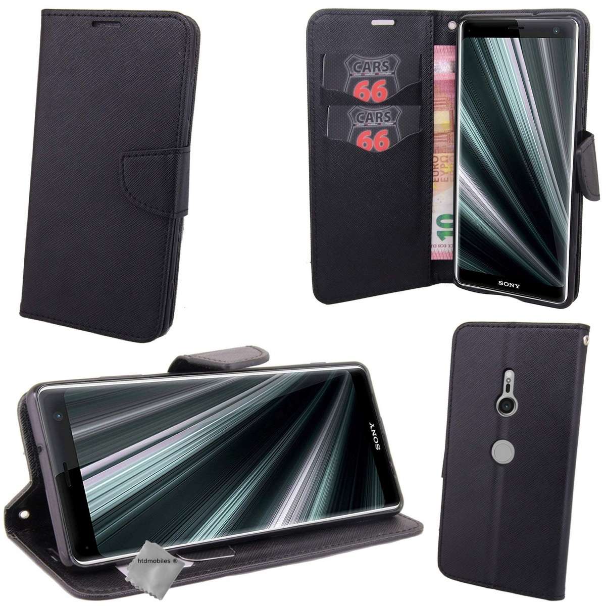 Housse Etui Coque Pochette Portefeuille Pour Sony Xperia Xz3 + Verre Trempe - Noir / Noir