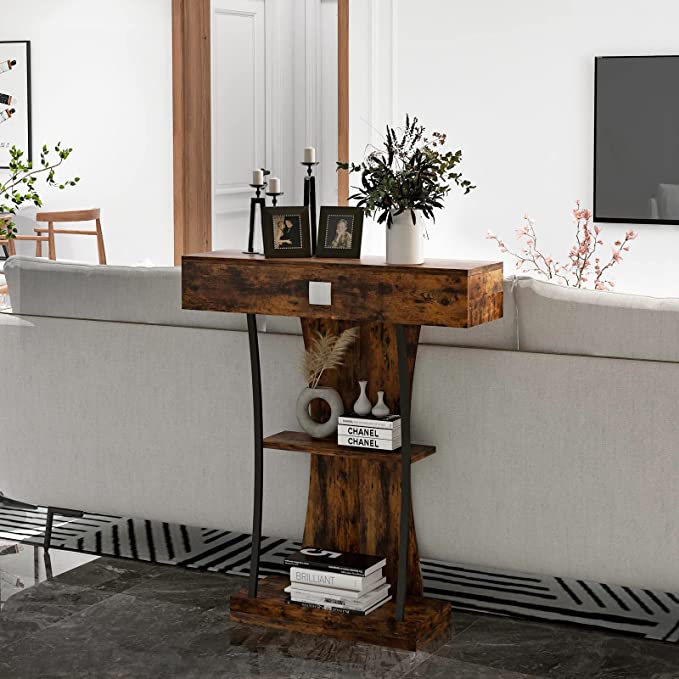 Costway Table De Console Industrielle À 3 Étagères
