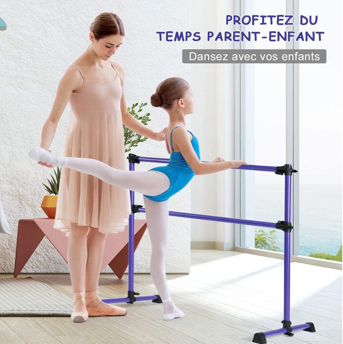 Costway  Double Barre De Danse Classique Pour Stretching Avec Barre Amovible Hauteur Réglable Charge Maximal 50kg