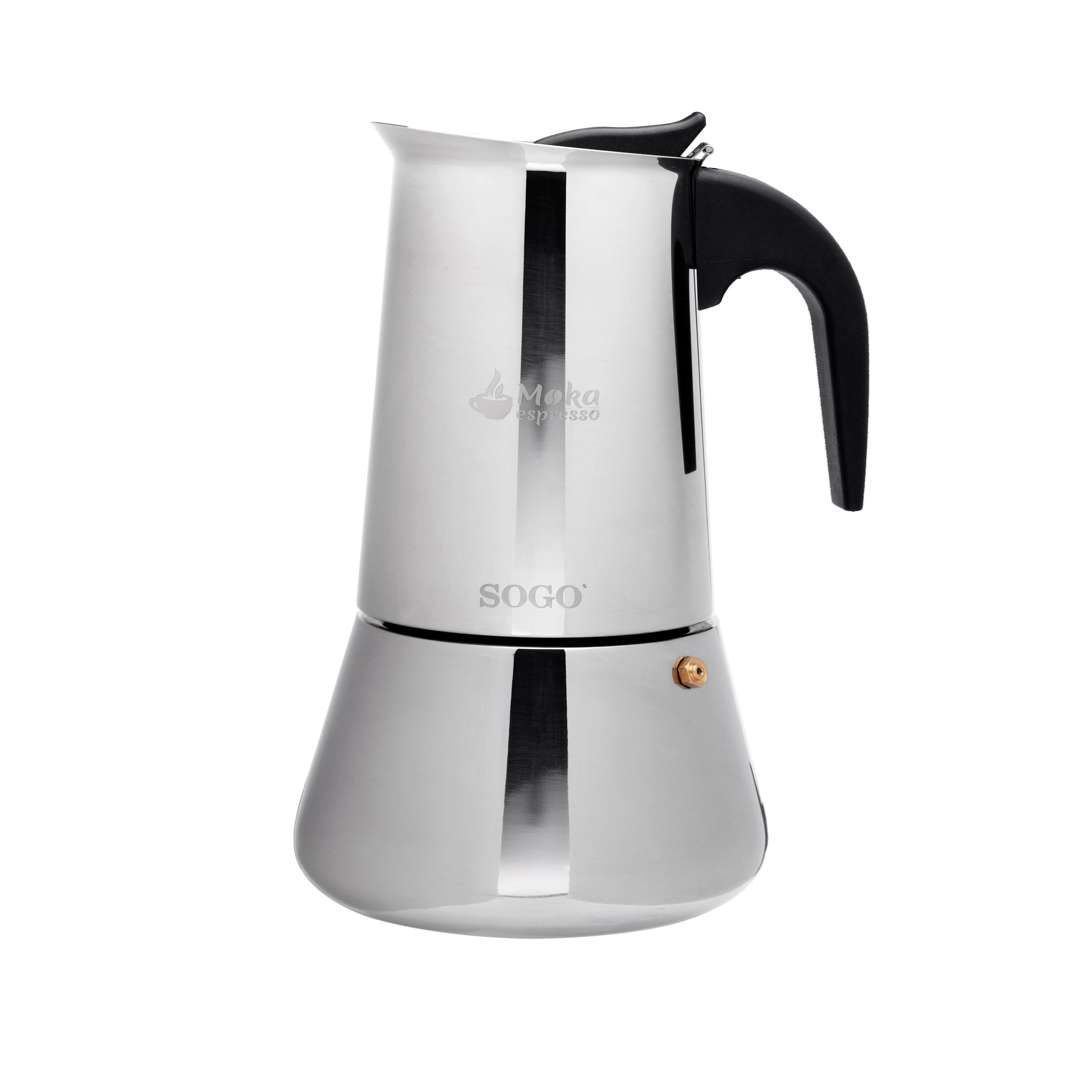 Image of SOGO Caffettiera Moka Induzione 6 Tazze – Acciaio Inox, Base per Induzione, Gas, Elettrico e Vetroceramica, Design Tradizionale per Caffè Espresso cod009