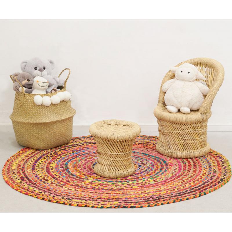 Tapis Rond Coloré En Jute Et En Coton