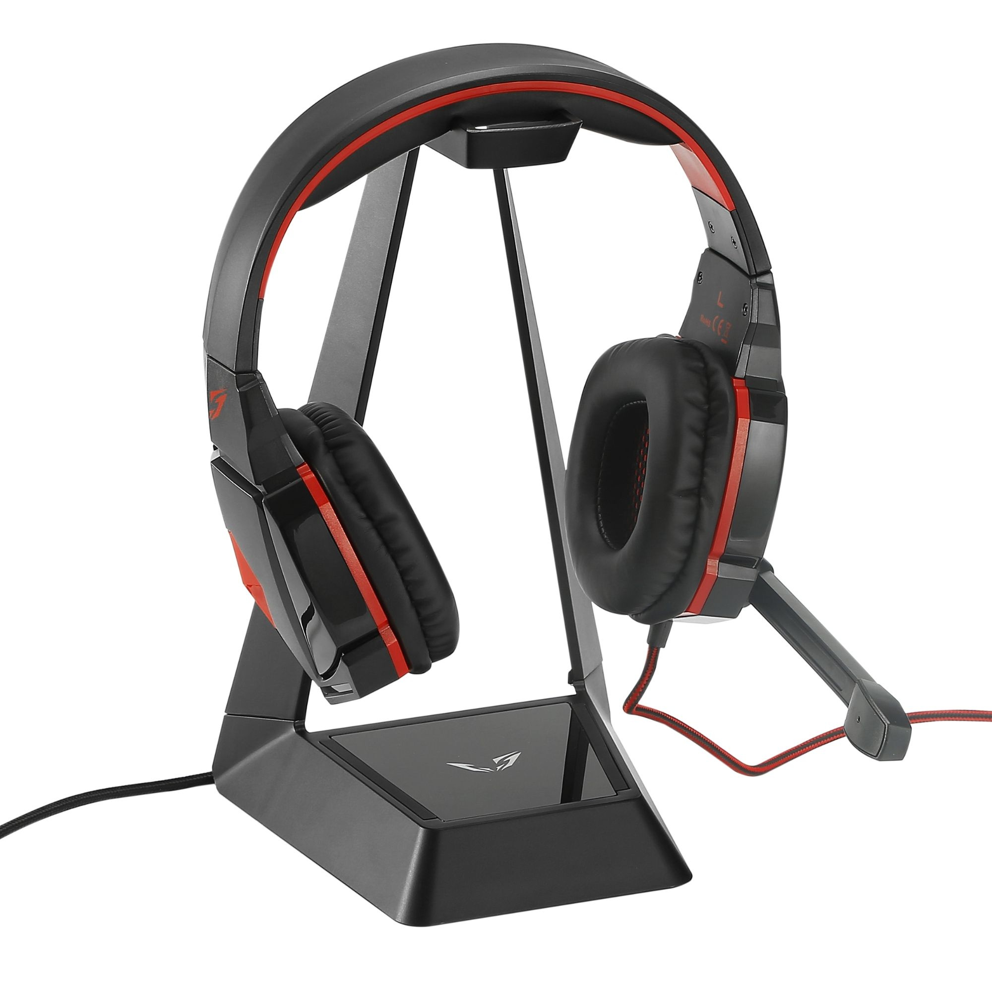 WE Gamium support universel pour casque / micro-casque gamer avec LEDs RGB, Hub USB 3x 2.0, câble USB tressé 1m50