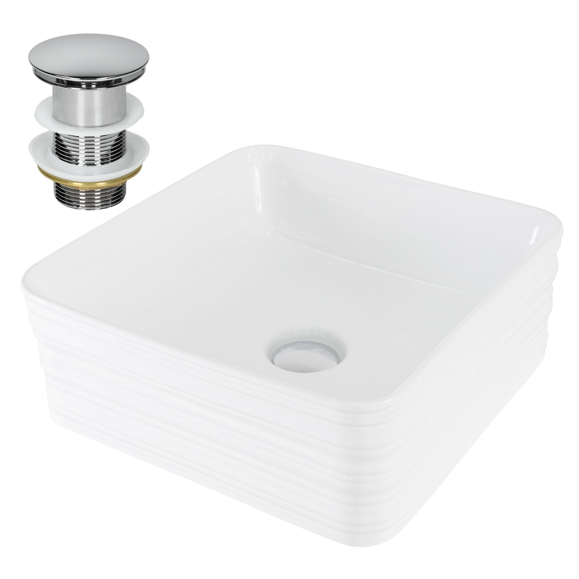 Vasque À Poser En Céramique Blanc Lavabo Avec Garniture De Vidage 390x390x150 Mm