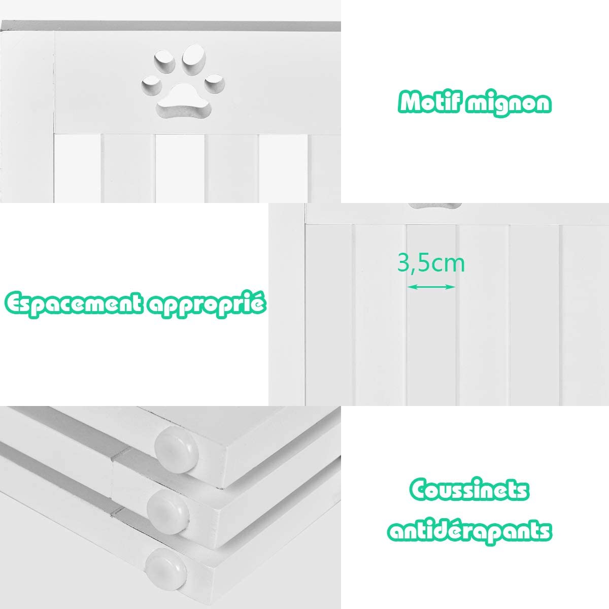 Costway  Barrière De Sécurité En Bois Pour Chiens Avec Charnières Flexibles À 360° Et 3 Panneaux Pou Escaliers