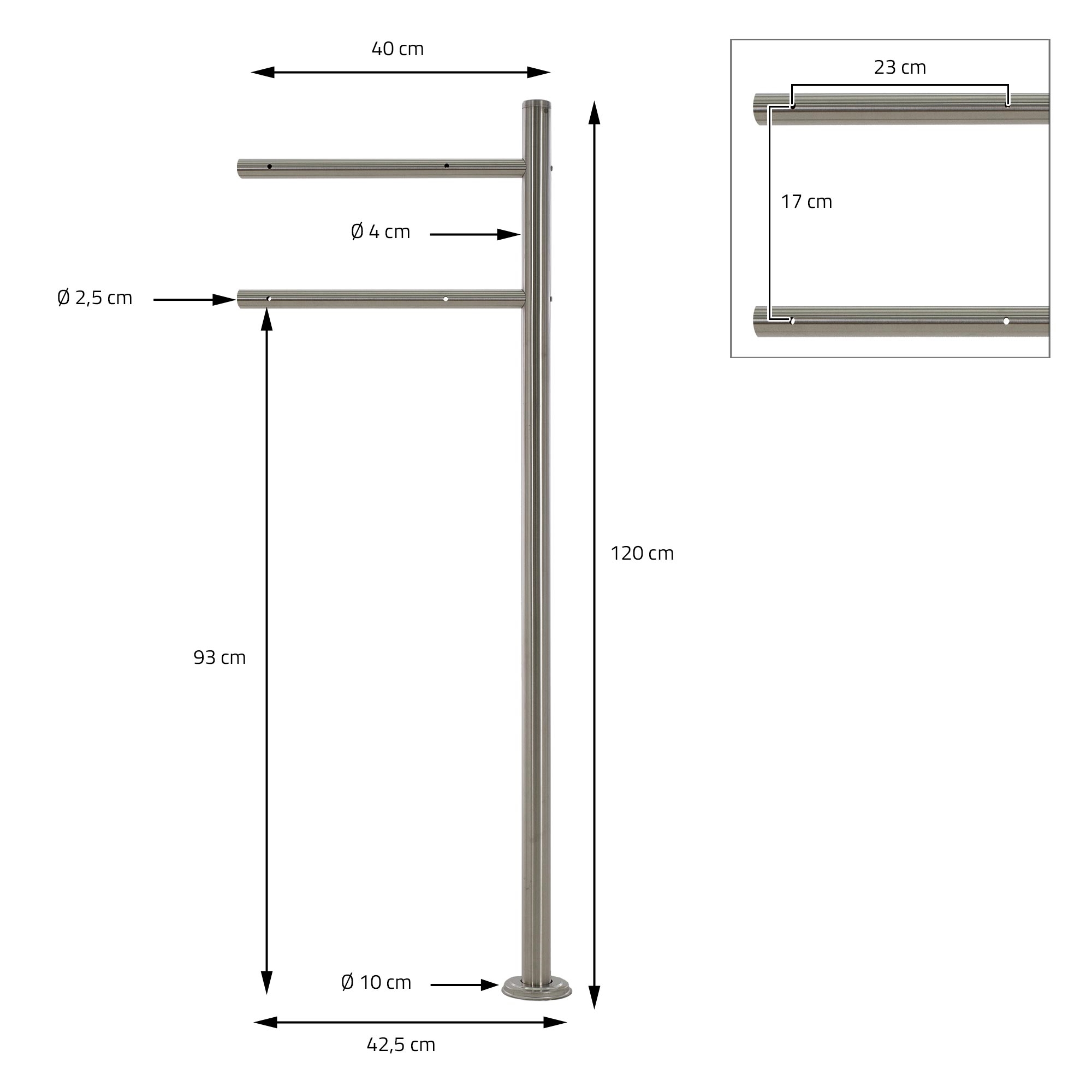 Support Piédestal Socle Pour Boîte Aux Lettres Argent En Acier Inoxydable 120 Cm