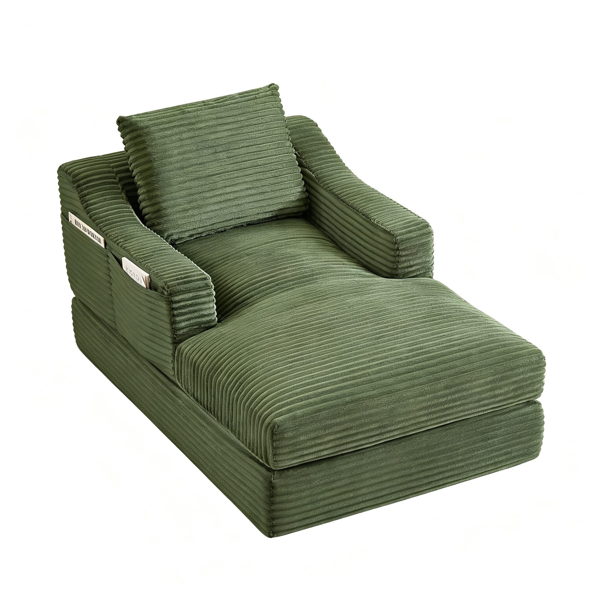 Fauteuil convertible vert sur fond blanc