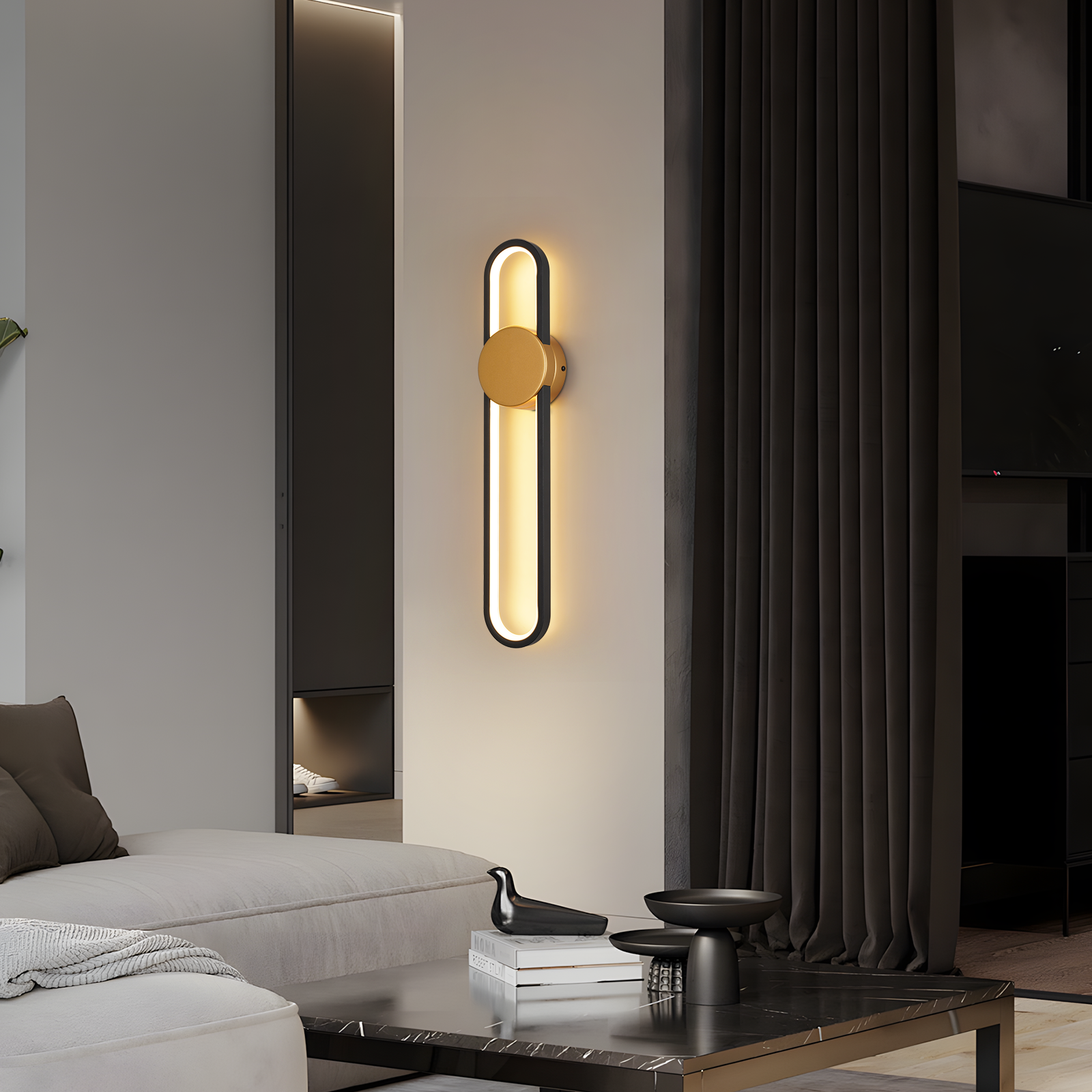 Zmh Applique Led Moderna 12W 60Cm 3000K Bianco Caldo Oro Minimalista