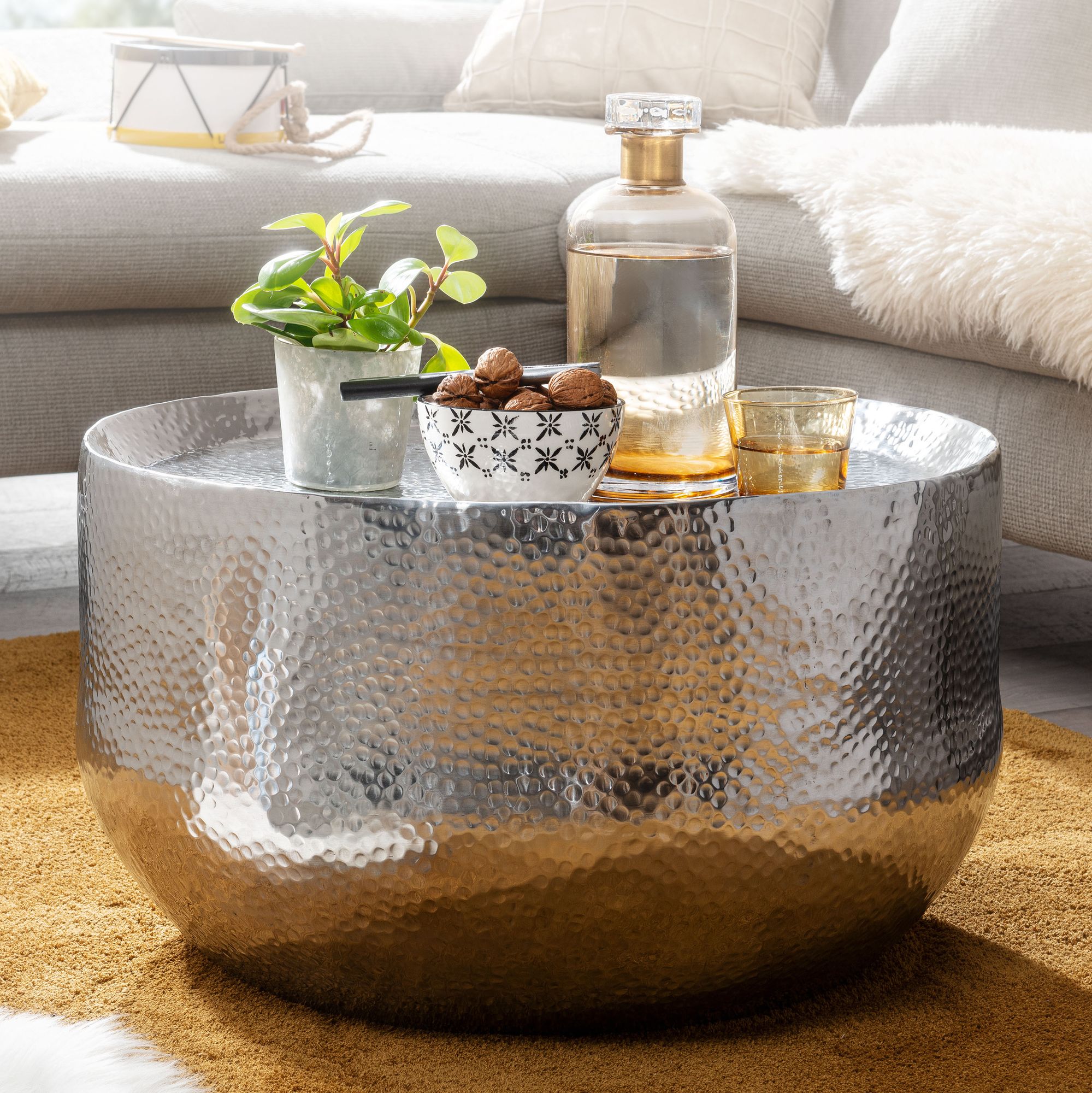 Finebuy Table Basse De Salon 60x60x35 Cm Table De Canapé Metal Orientale Ronde