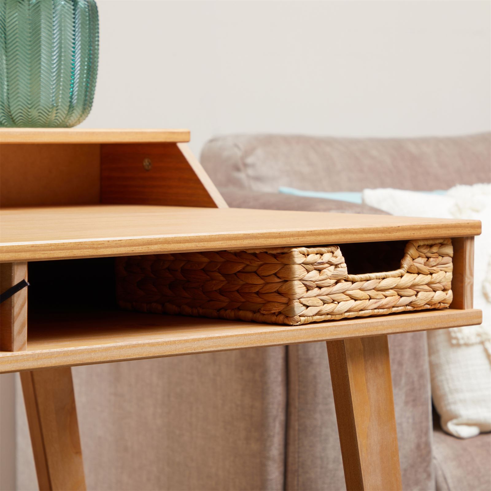 Bureau Avec Rangement Luna En Pin Massif Lasuré Brun