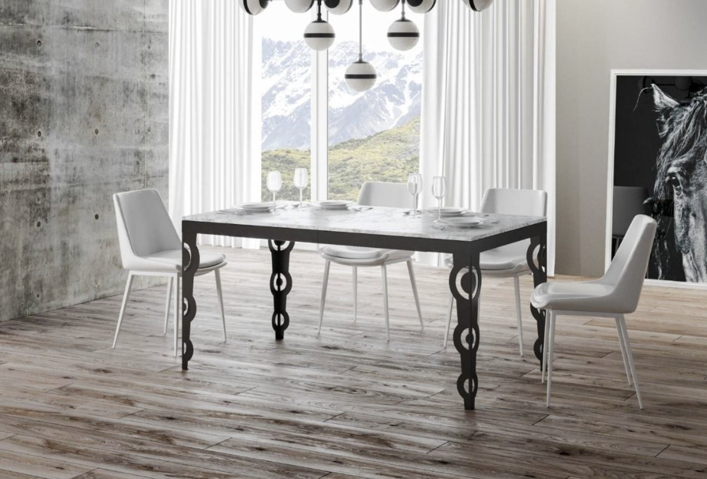 Table Rectangulaire Extensible Orientale 6 À 10 Personnes L 120 À 224 Cm Blanc Eff...