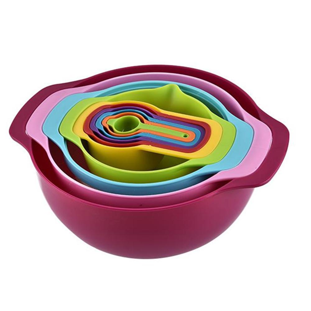 10Pcs Rainbow Mixing Bowl Colander & Measuring Spoons  Set