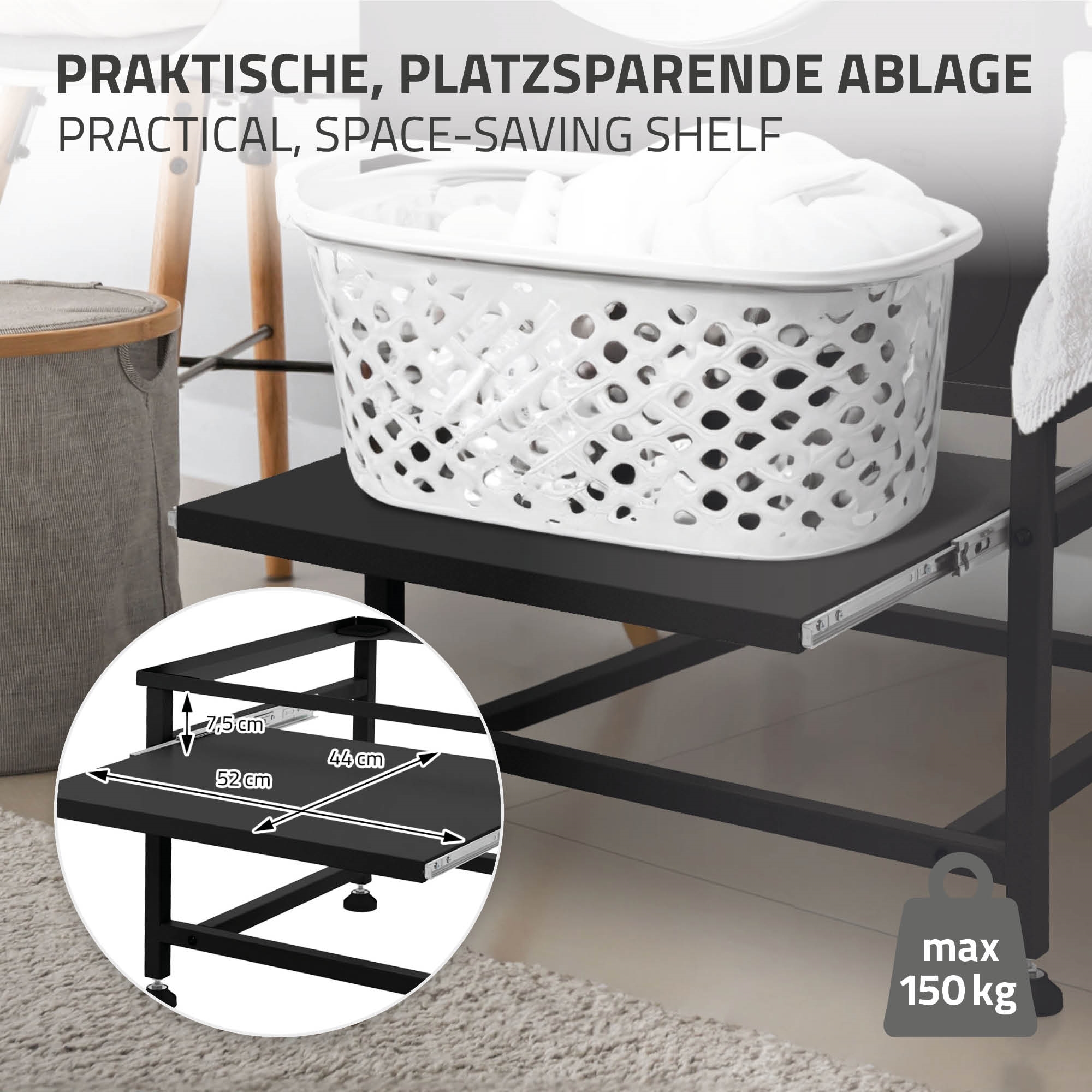 Socle machine à laver double avec tiroirs base sèche-linge blanc 150 kg/support