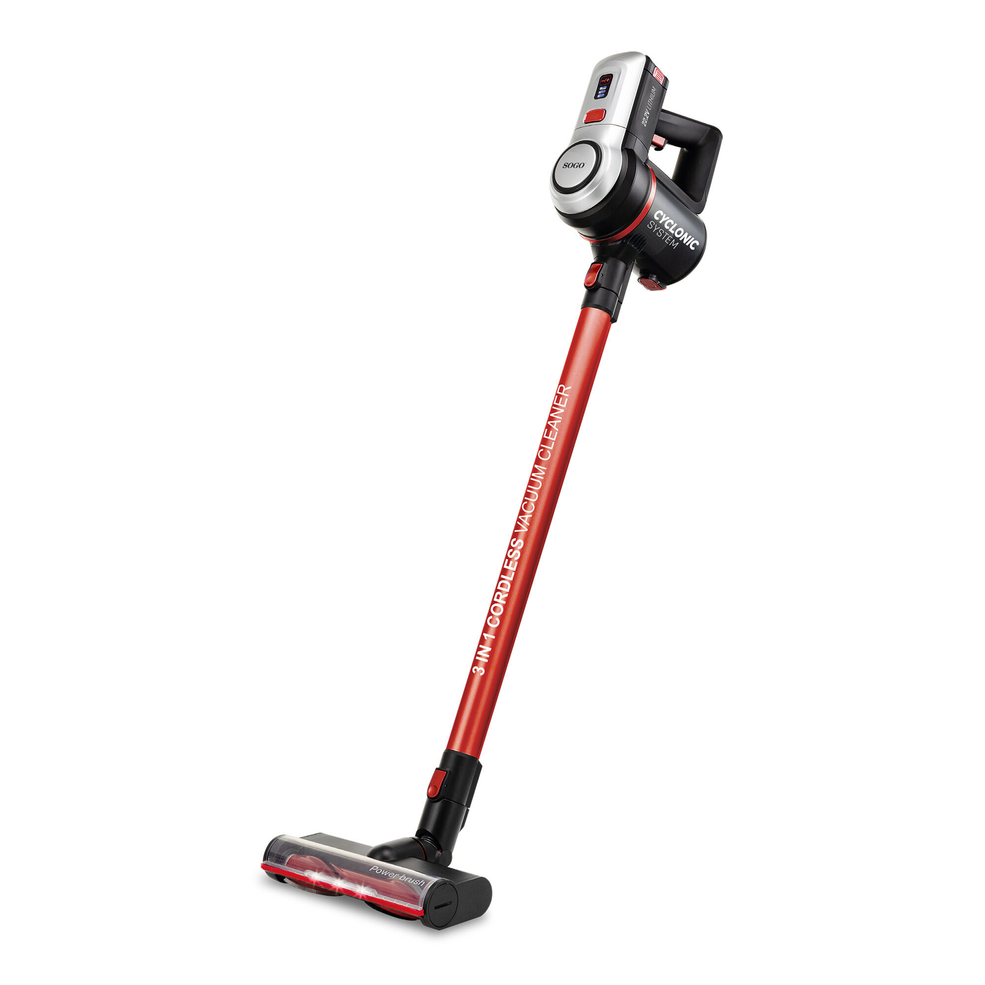 SOGO Aspirapolvere Senza Fili 2 in 1, 22.2V, Ciclonico, Serbatoio 1L, Autonomia 45 min, Spazzola LED, 180° Rotante, Ricaricabile, Leggero e Silenzioso