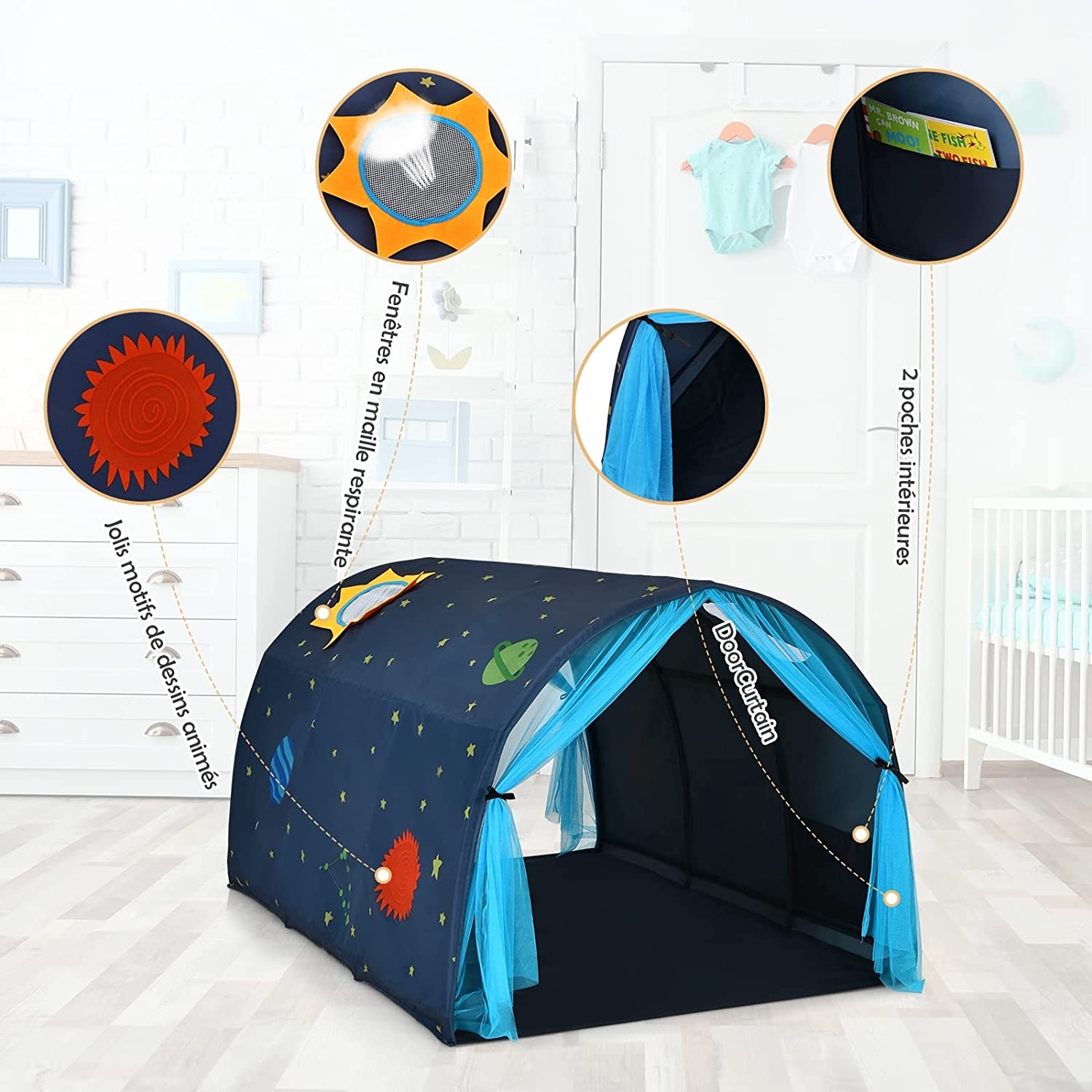 Costway Tente De Lit Enfants Tente De Rêve Portable Avec Double Rideau En Maille