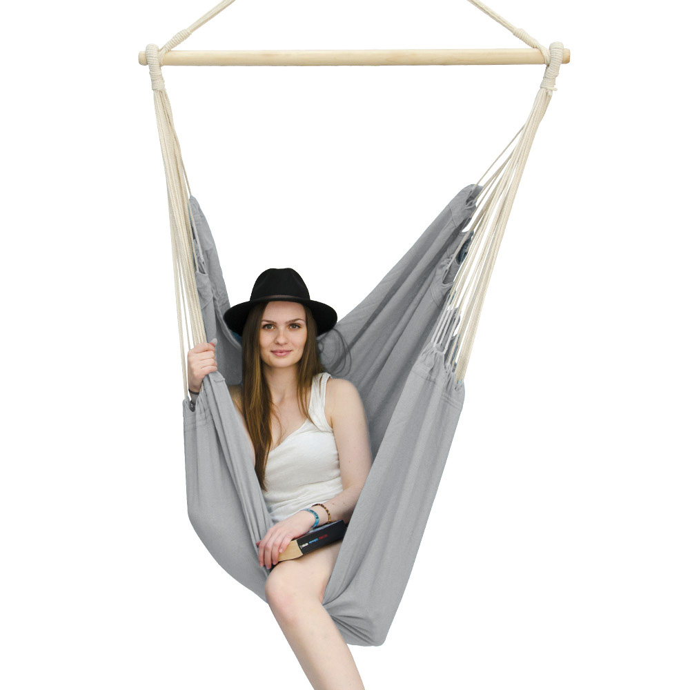 Hamac Suspendu Pour S'asseoir Xxl 185x130cm  100% Coton 150kg Siège Pour Se Balancer Avec Pivot 360° Gris