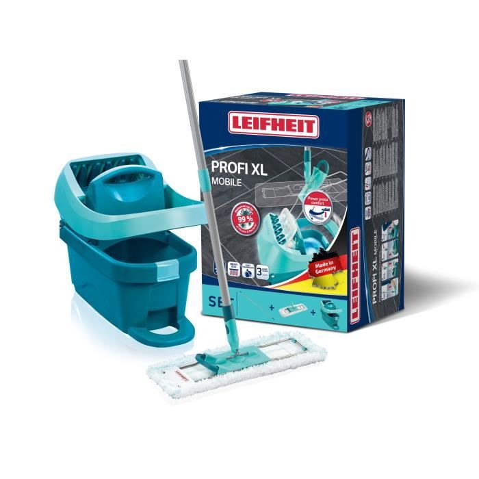 Set balai serpillère seau essoreur à roulettes Profi Mobile 55096 Leifheit lave sol serpillière à plat 42 cm livré avec housse - vue 3