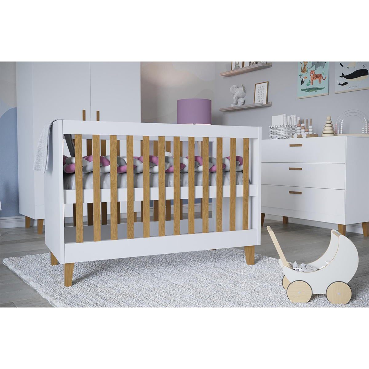 Chambre Complète Lit Bébé 60x120, Commode Et Armoire Kubi - Blanc à ...