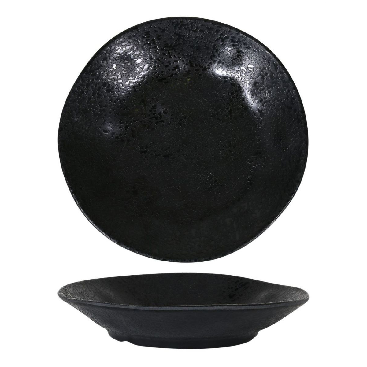 Service Assiettes Dena Rondes De 12 Pièces Creuses En Porcelaine Noir, Plat De Service Pour Soupe, Entrées Et Salades