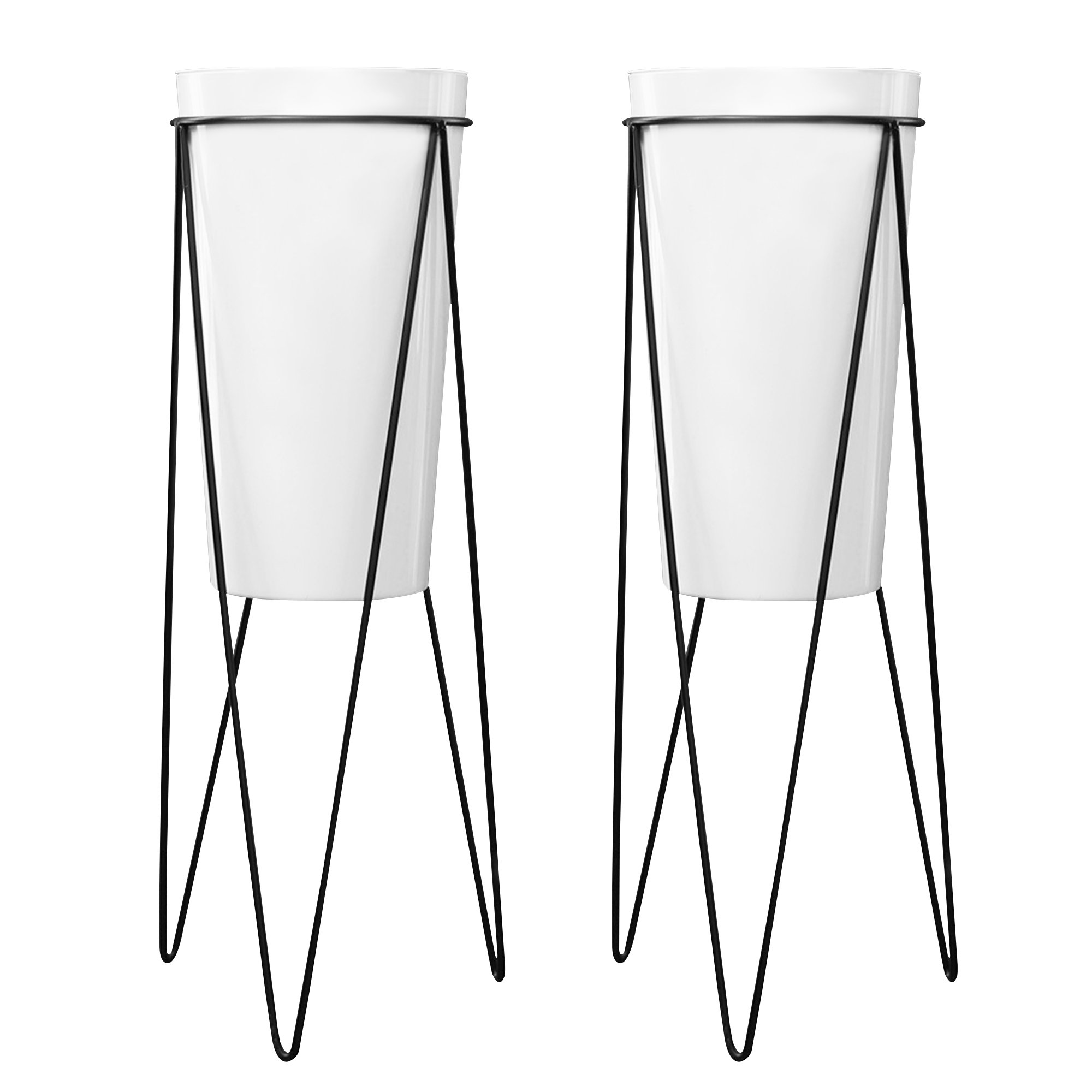 Flower Pot Planter with Metal Stand - Set of 2
