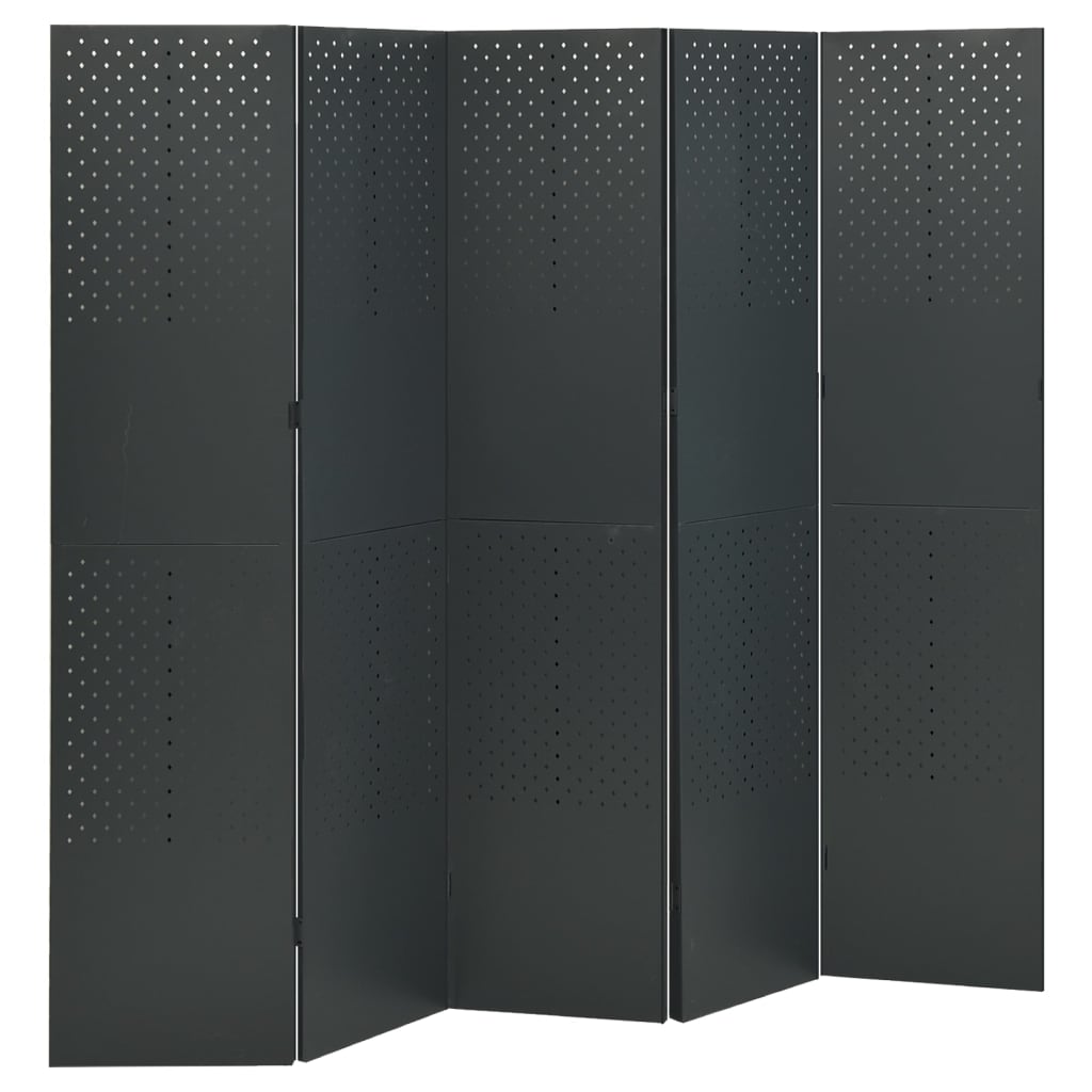 Cloison De Séparation 5 Panneaux Anthracite 200x180 Cm Acier