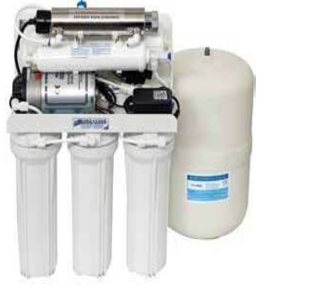 Reverse Osmosis Water Filter 5 STAGE  200ltr/day with accumulation tank, pump and 6 watt UV system.