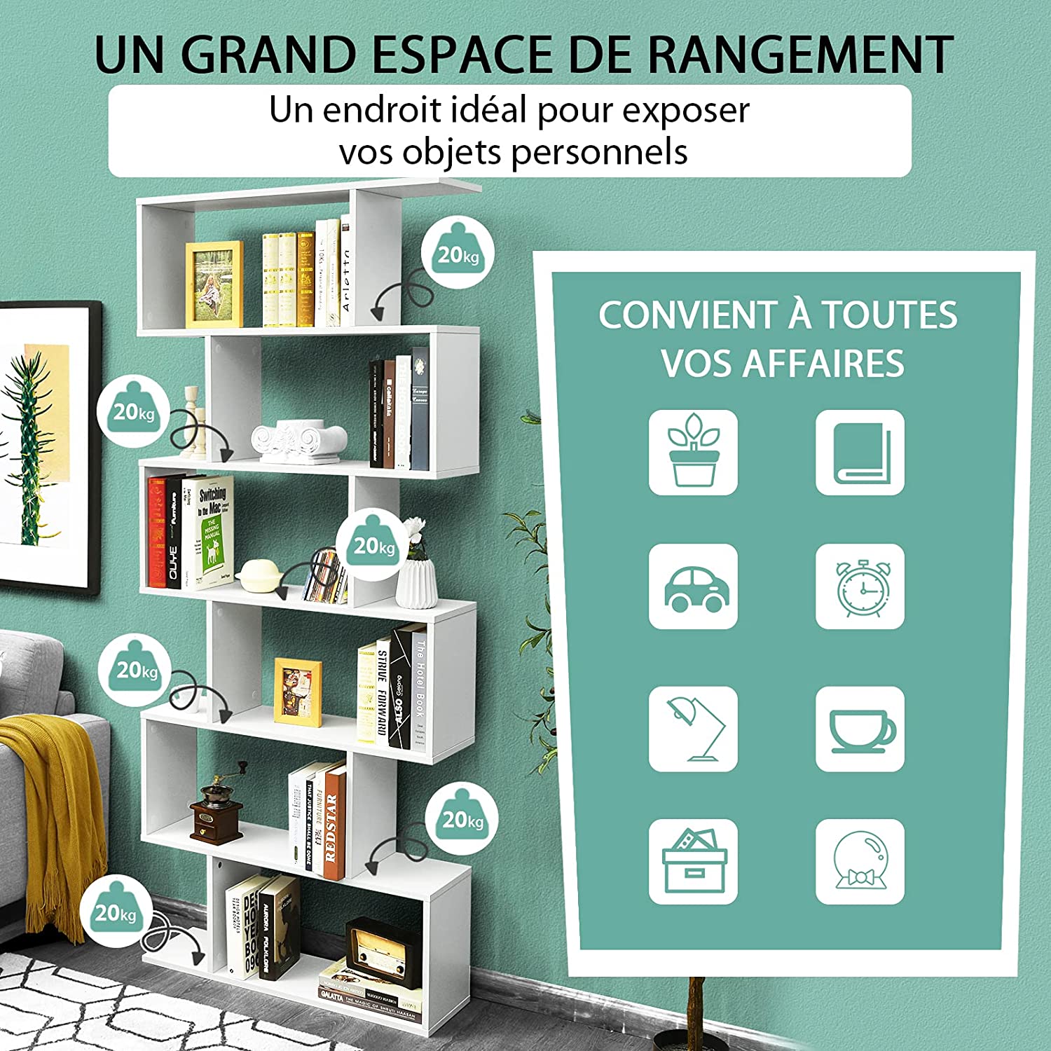 Bibliothèque/étagère De Rangement À 6 Niveaux-80x23x191 Cm