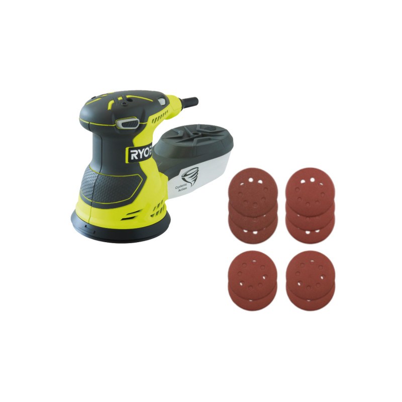 Pack Ryobi Ponceuse Excentrique Électrique Ros300a - 300w - Sac De Transport - 10 Di