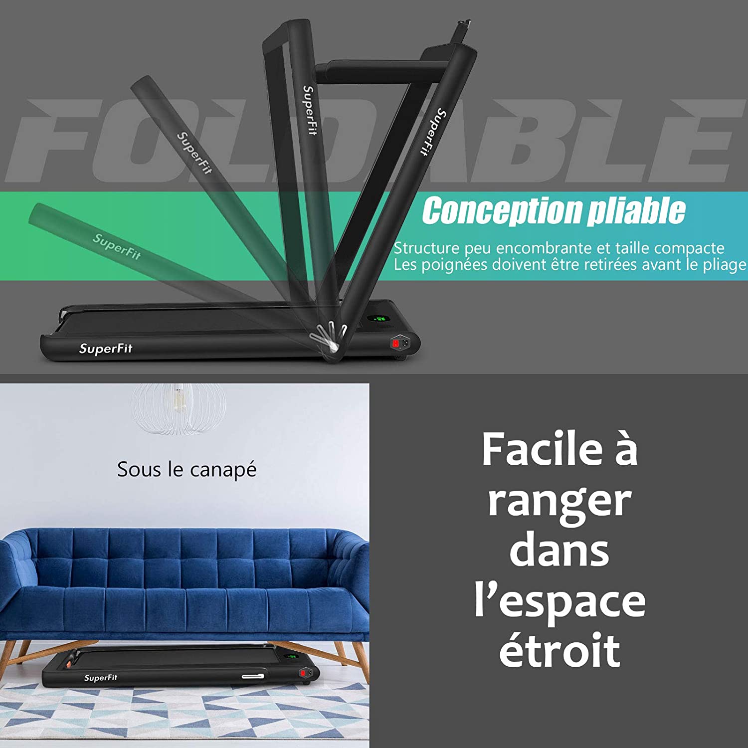 FLYLINKTECH 2 en 1 Tapis de Course Pliable,Home Treadmill, Vitesse