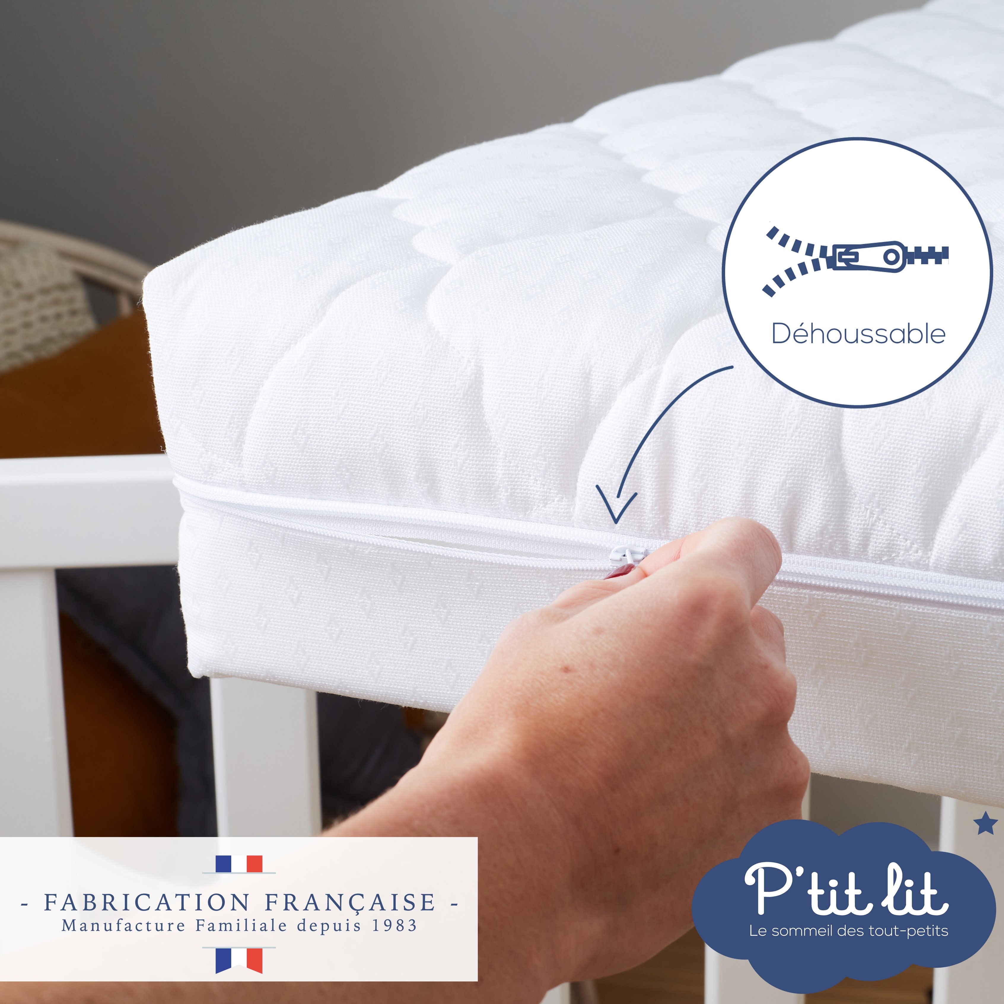 P'tit Lit - Matelas Bébé Climatisé | 60x120 Cm | 1 Face Été  - 1 Face Hiver Ouatinée