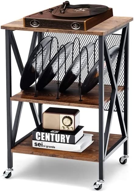 Coatway Desserte À Roulettes Avec Support De Tourne-disque Pour 250 Albums