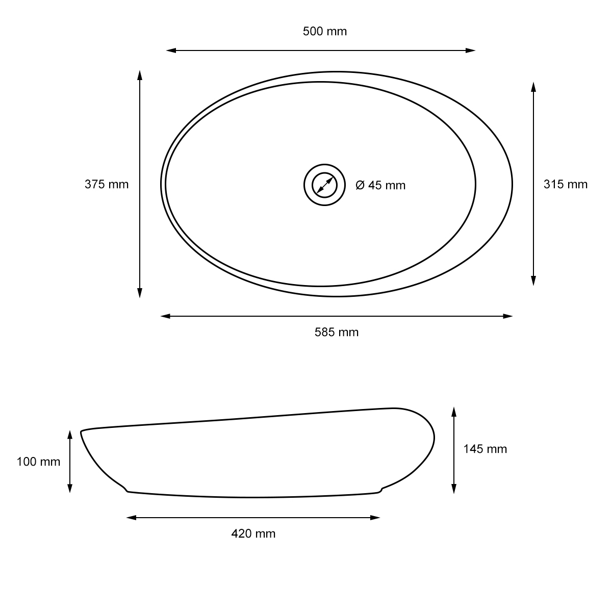Vasque En Céramique Blanc Ovale Avec Bonde De Vidage Salle De Bain 585x375x145mm