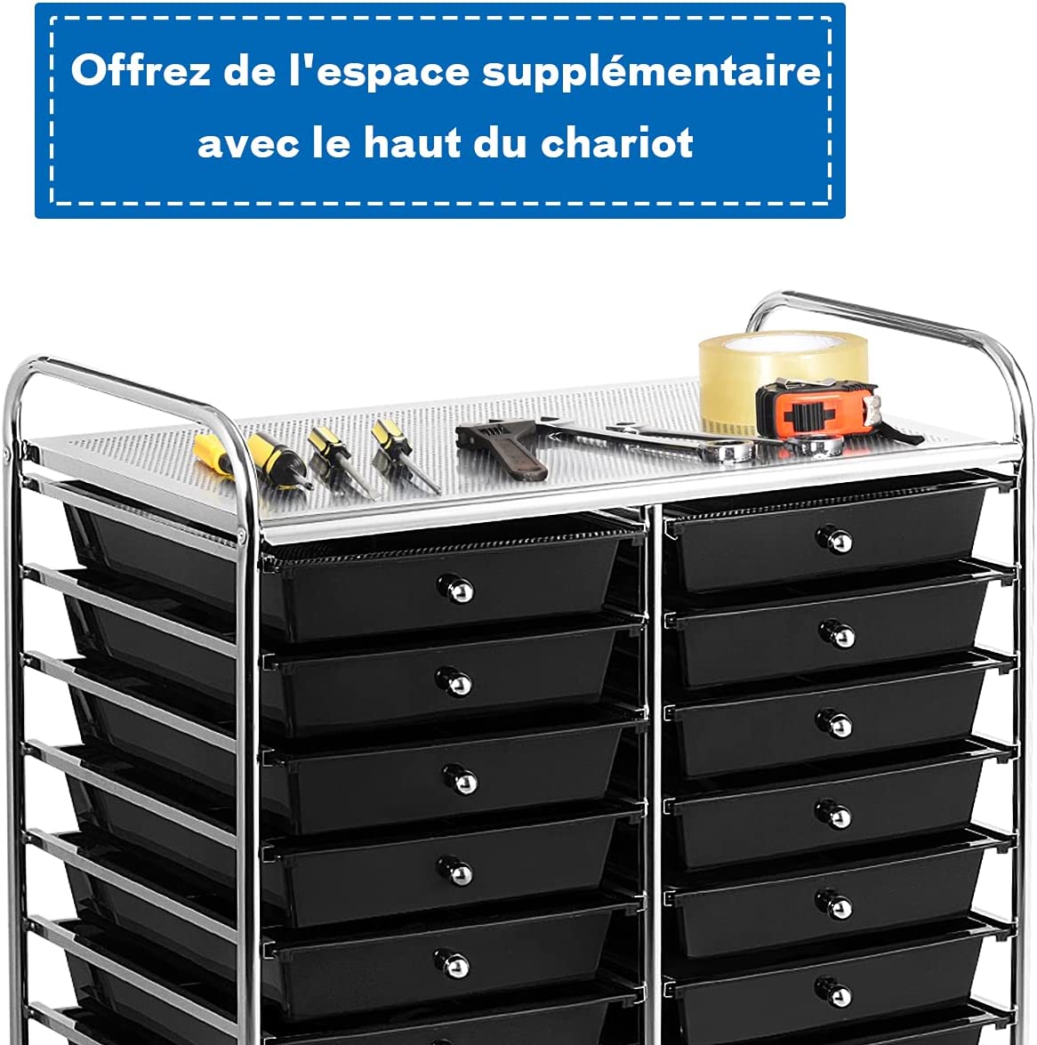 Coatway Tour De Rangement Sur Roulettes Avec 20 Tiroirs 64 X 39 X 88 Cm
