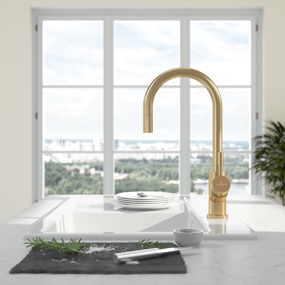 Robinet Cuisine Villeroy Et Boch Umbrella Flex Or Mat + Nettoyant