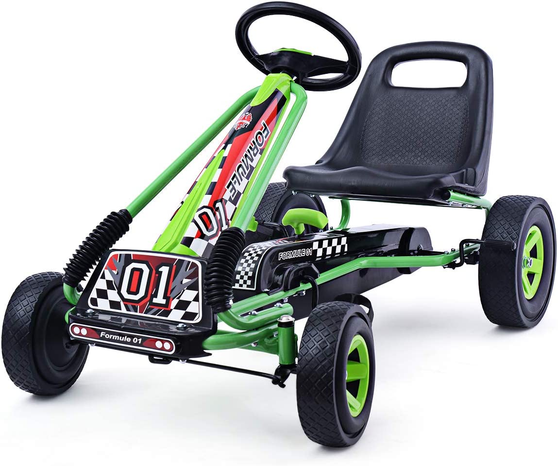 Kart À Pédales En Métal 1 Place Vert Avec Roues En Caoutchouc 101 X 61 X 62cm