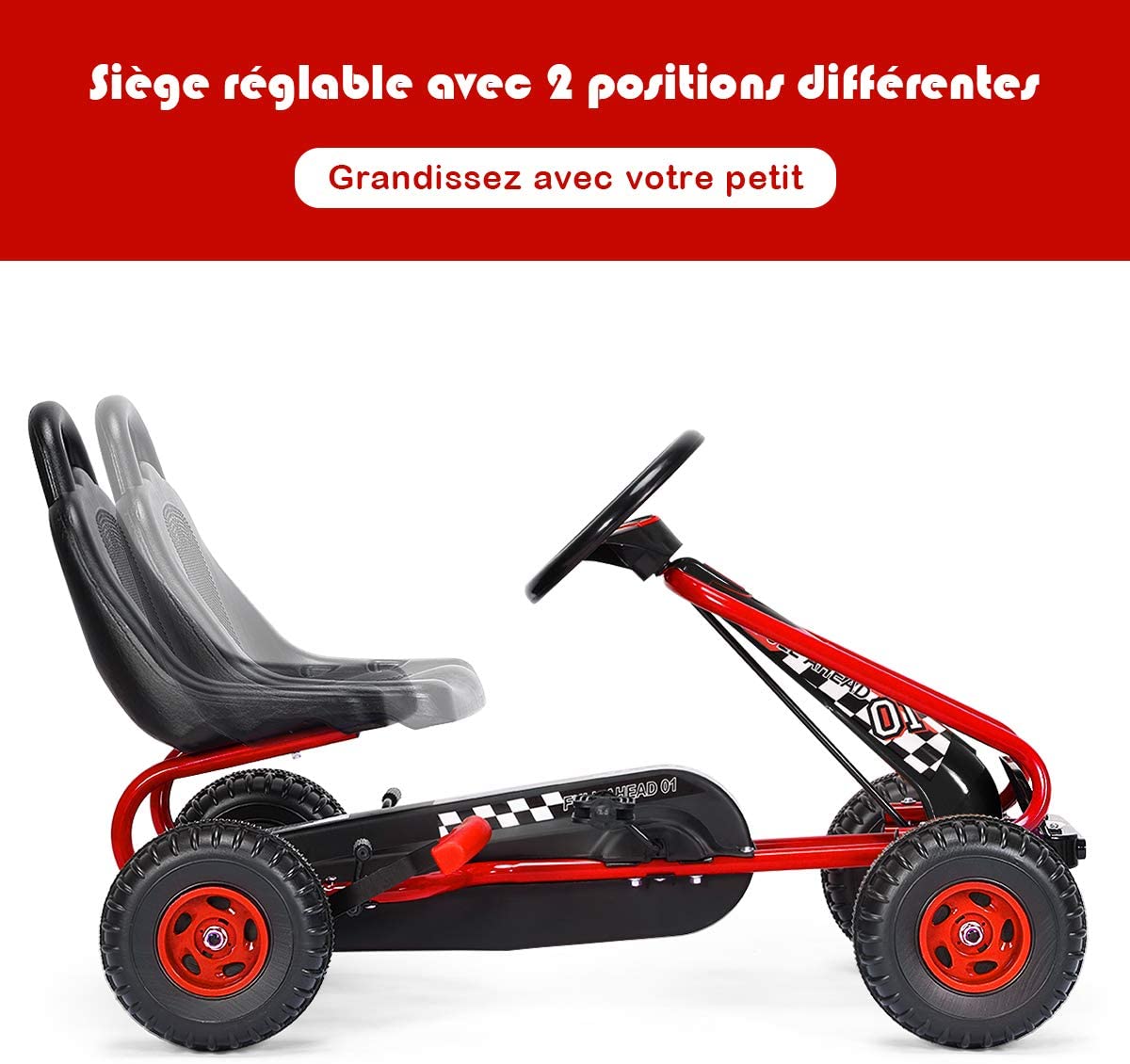 Kart à Pédales COSTWAY Enfant 3-6 Ans - Siège Réglable, Frein Main, 30kg Max (vert)
