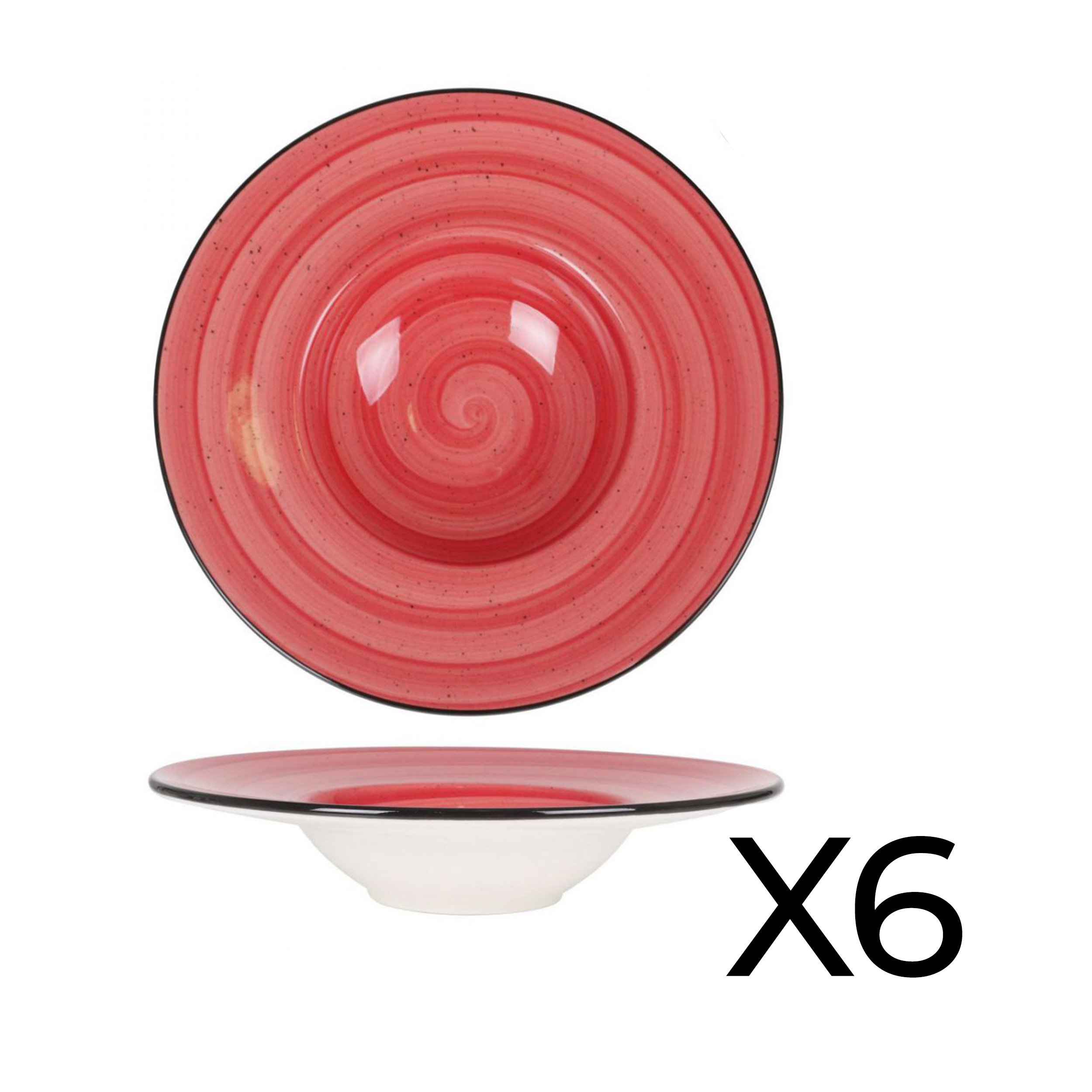 Service D'assiettes Rondes De 6 Pièces Creuses Et Empilables, Sisilia, Plat En Porcelaine Rouge