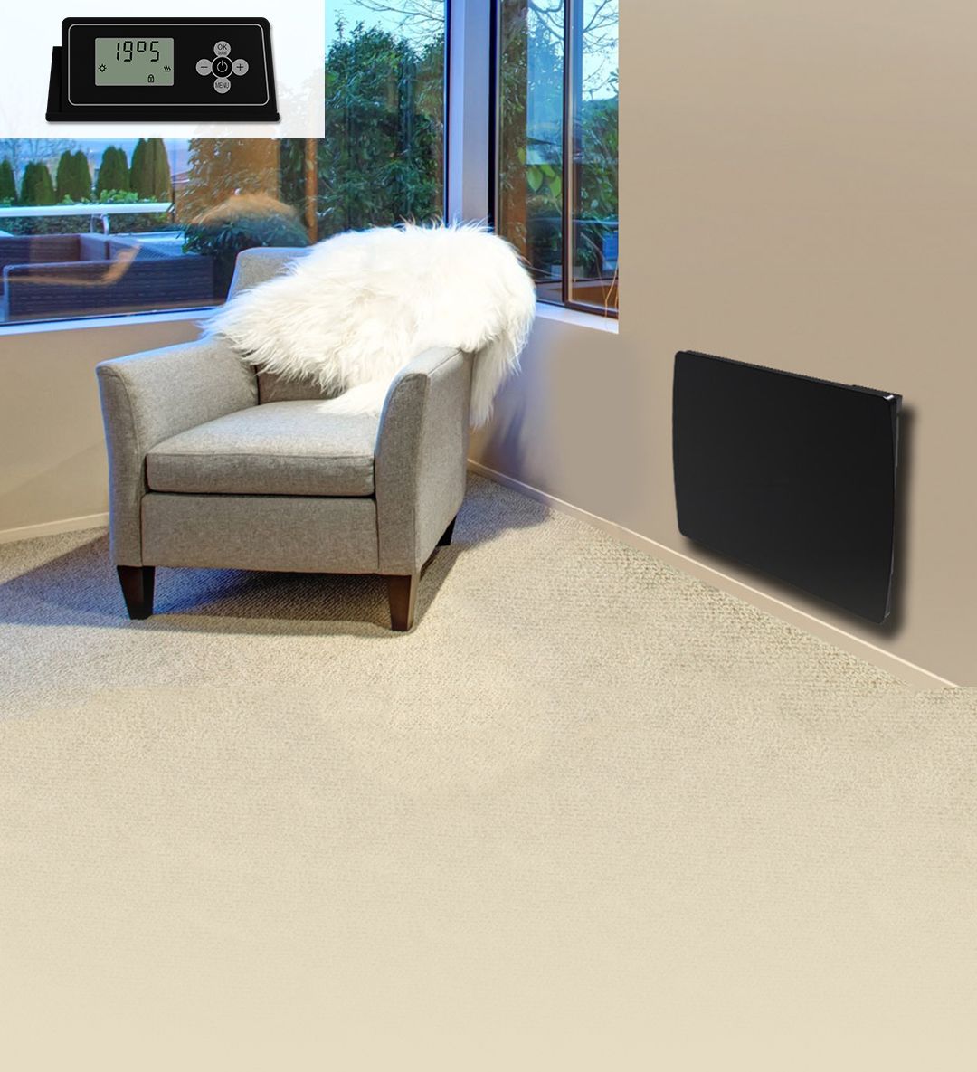 Radiateur À Inertie Céramique Verre Noir Lcd 1000w