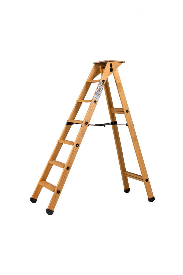 Escabeau Lyonnais Bois 6 Marches + Tablette - Hauteur De Travail 2,90m