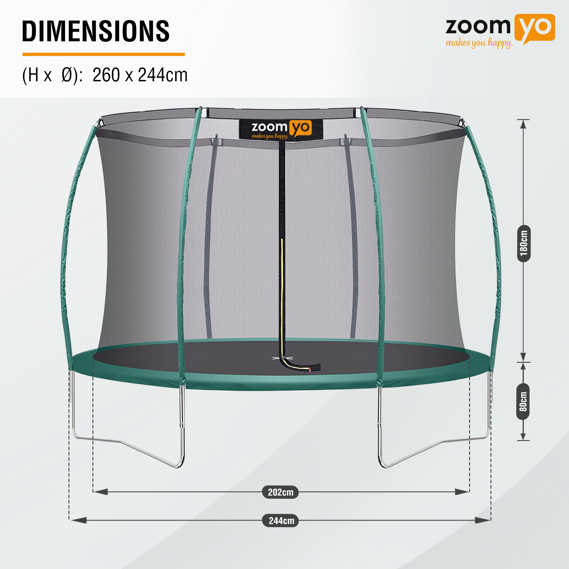 ZOOMYO Trampoline de jardin Ø 244 cm, comprenant tous les composants et