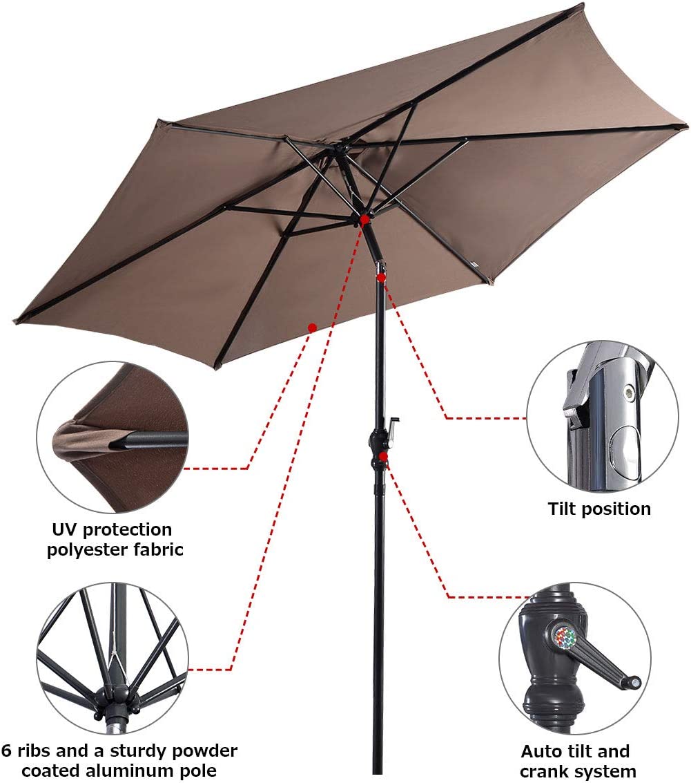 ☂️ COSTWAY Parasol De Jardin Inclinable 270 Cm - Toile Polyester Rouge Vine - Imperméable Et UV - Mât Fer