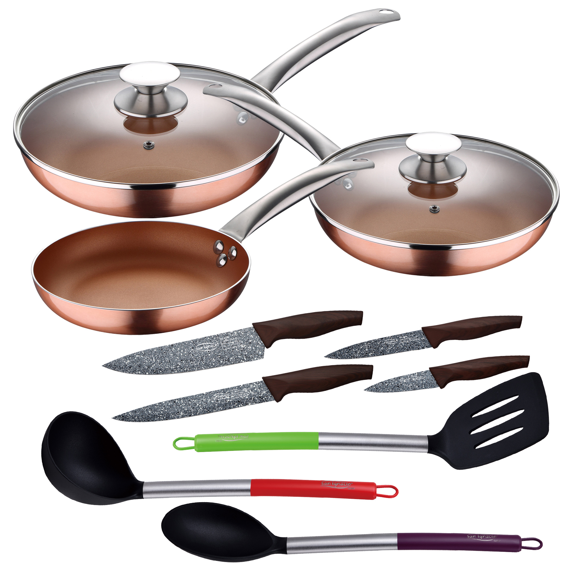Set 3 Poêles 20/24/28 cm avec poignée amovible - Fonte d'aluminium - Tous feux pas cher