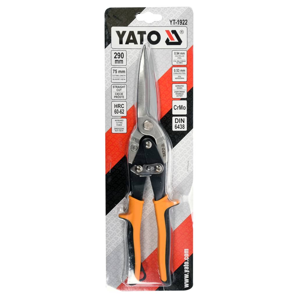 Cisaille À Étain Droite À Coupe Longue 290 Mm Jaune Yato