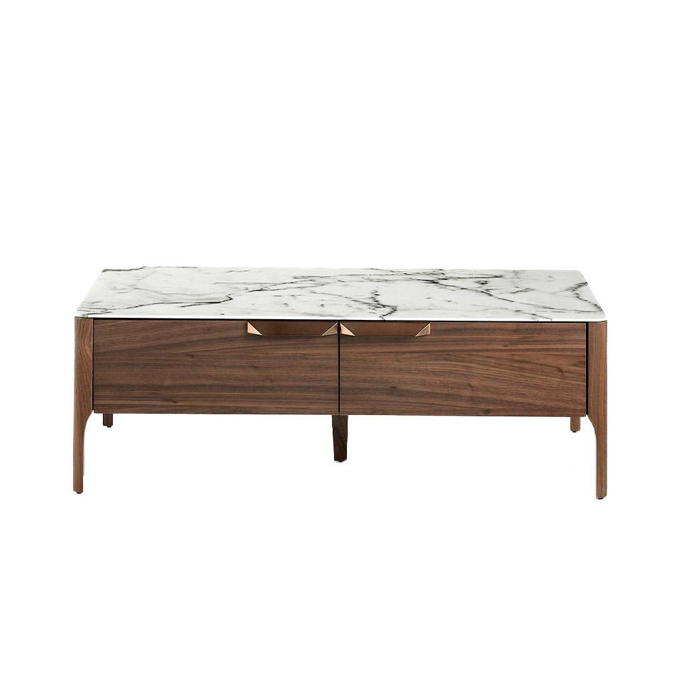 Table Basse En Fibre De Verre Effet Bois De Noyer Et Marbre