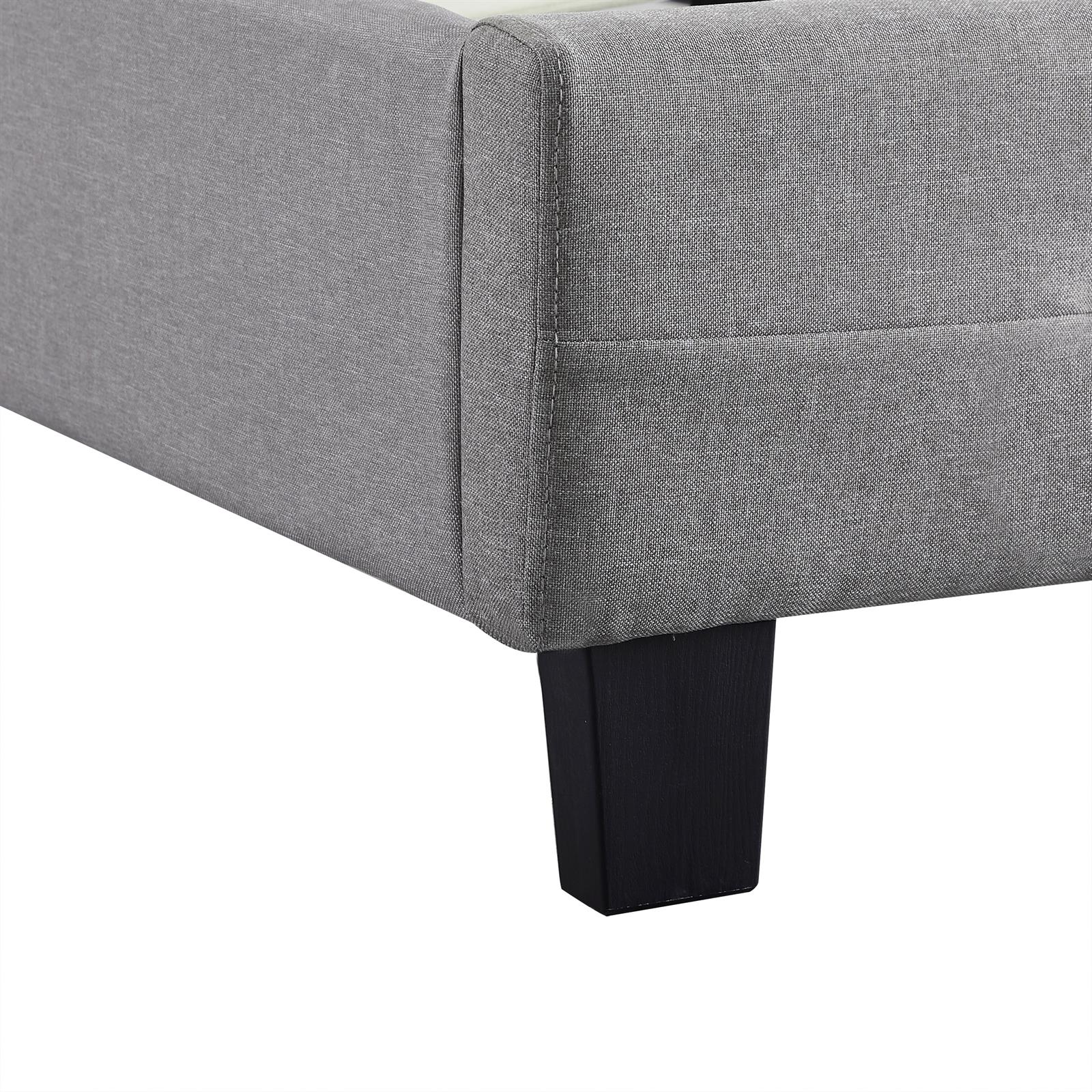 Lit Simple Reve, 90 X 190 Cm, Capitonné Avec Sommier, Revêtement En Tissu Gris