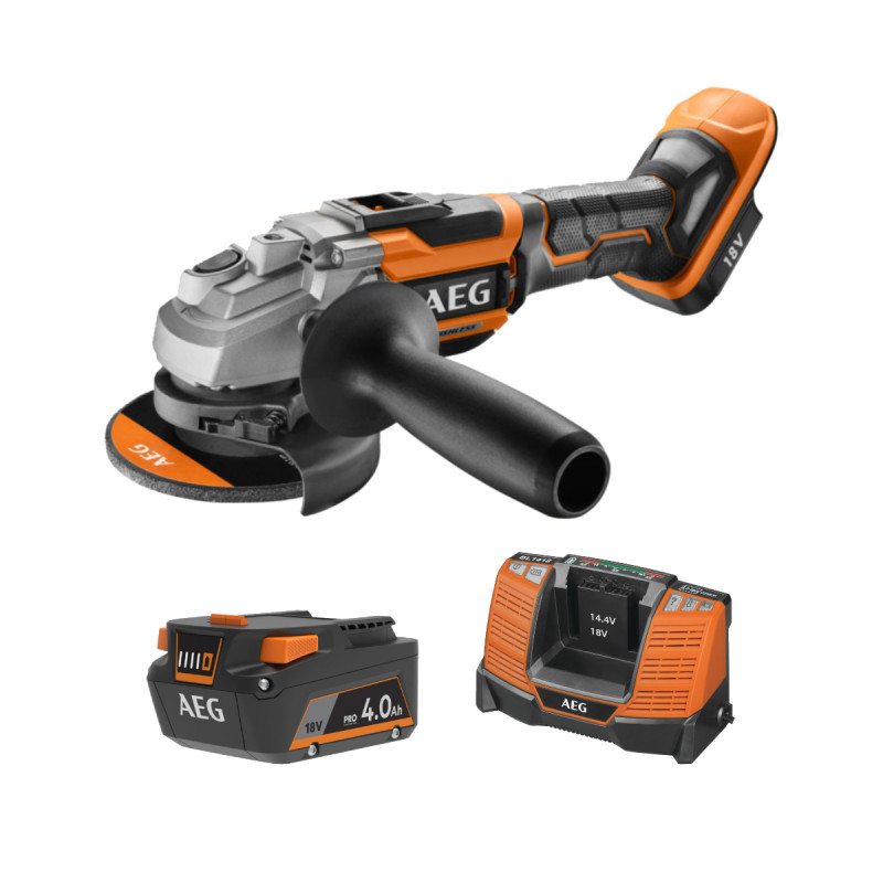 Pack Aeg 18v - Meuleuse Brushless 125 Mm - Batterie 4.0 Ah - Chargeur